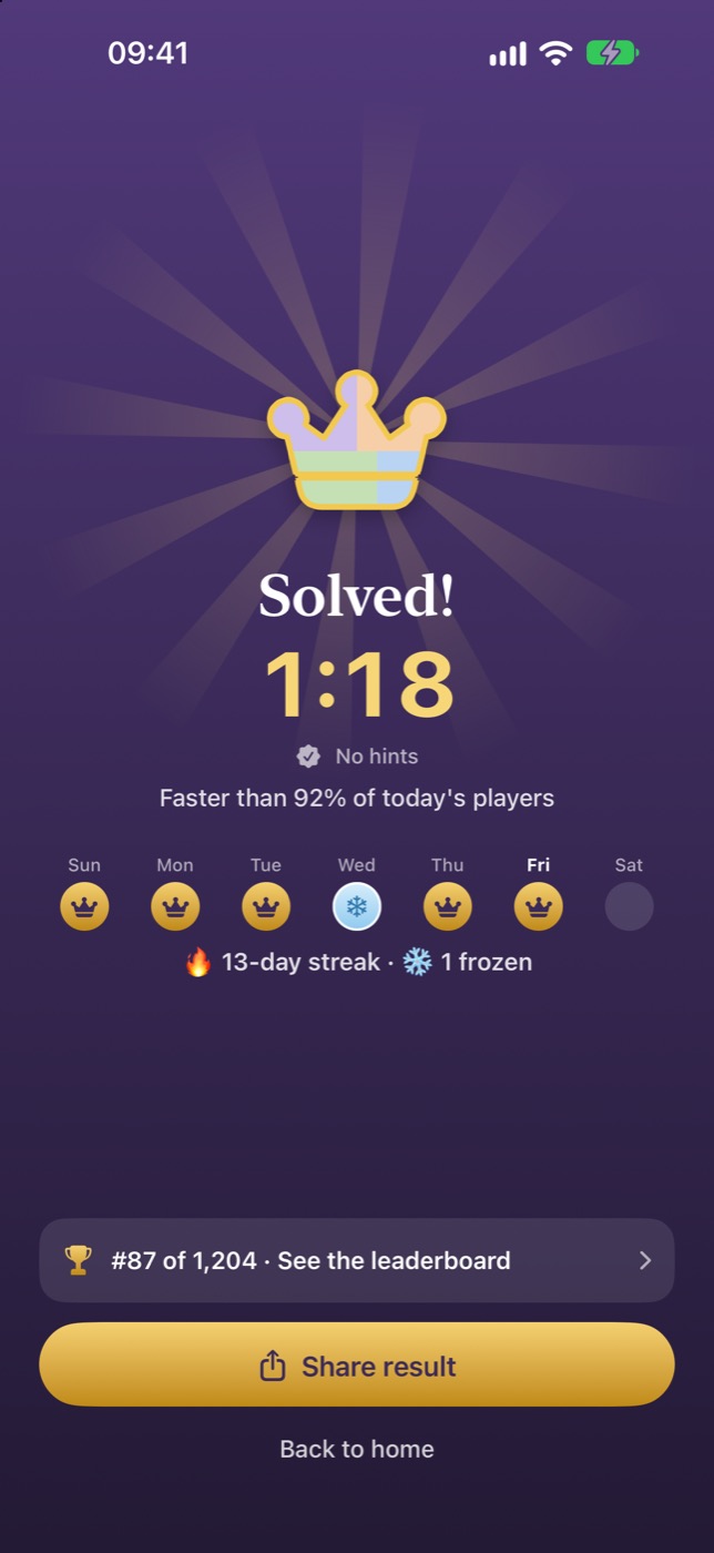 Daily puzzle solved celebration