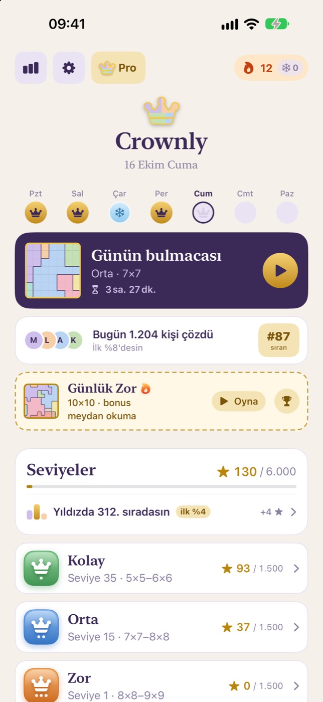 Günün bulmacası ile Crownly ana sayfası